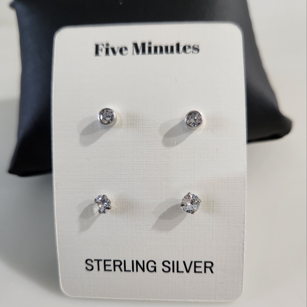 Five Minutes 2 piece Sterling Silver Crystal Stud Earrings